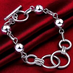 Sterling Silver O Link Beaded Ball Creative Chain Link Bracelet
